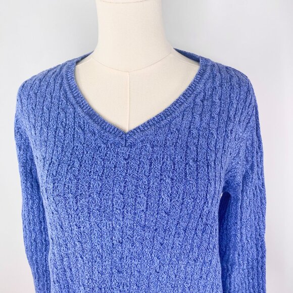 Karen Scott  - 100% Cotton blue cable knit v-neck sweater - Picture 4 of 8